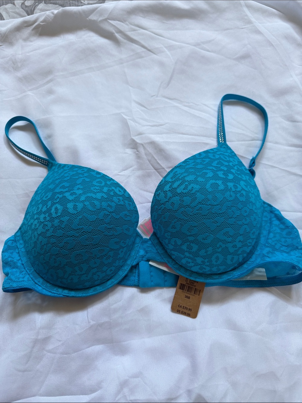 PINK Victoria's Secret Teal Lace Leopard Push-Up Bra